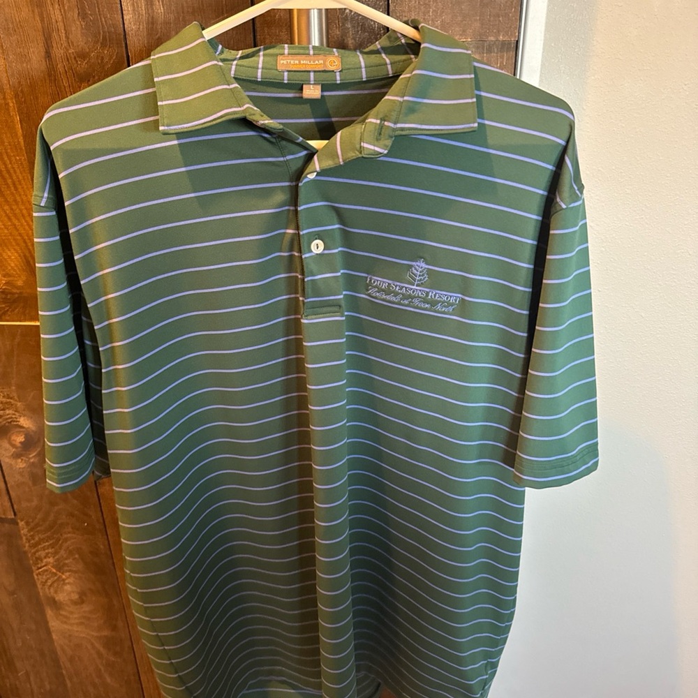 Peter Millar Green and Blue Striped Polo Shirt
